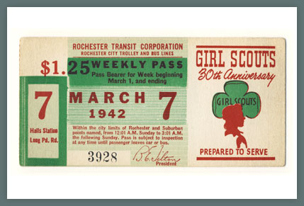 Original Bus & Trolley Ticket, Rochester Transit Corporation, 1942