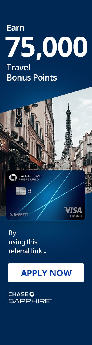 Earn 75,000 Bonus Points for travel with the Chase Sapphire card when you use this referral link.