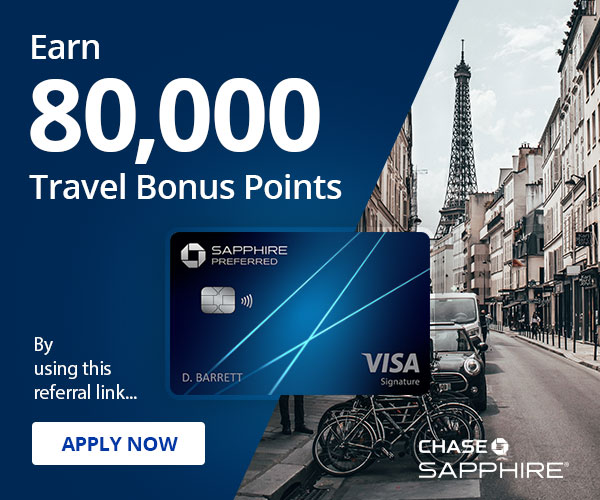 Earn 60,000 Bonus Points for travel with the Chase Sapphire card when you use this referral link.