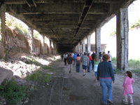 Walking into the Subway tunnel entrance. Conduits that once carried the Subway’s electrification still hang from the ceiling.