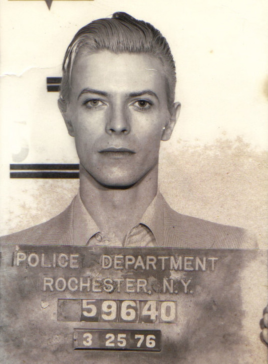 David Bowie's mugshot after being arrested in Rochester NY for possession of marijuana. [PHOTO: Provided by Todd Hess]