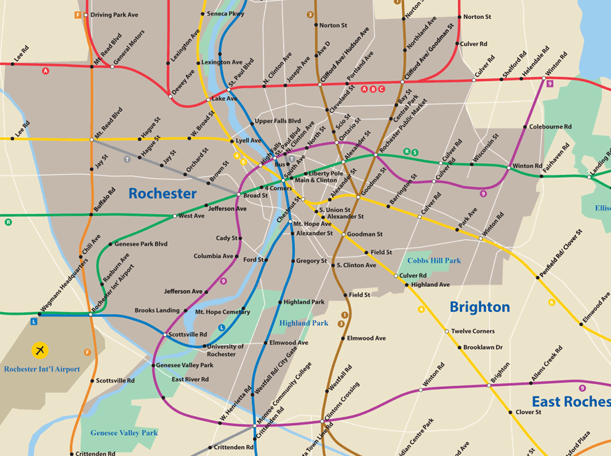 Greater Rochester and Monroe County fantasy subway map. [IMAGE: Marshall Allen]